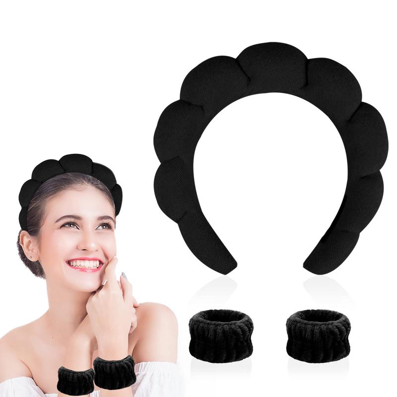 Spa Makeup Headband for Washing Face, Sponge Skincare Face Wash headbands for Women Girls - Bubble Soft Terry Towel Cloth Hair Band for Skincare Makeup Removal, Puffy Non Slip Thick Headwear