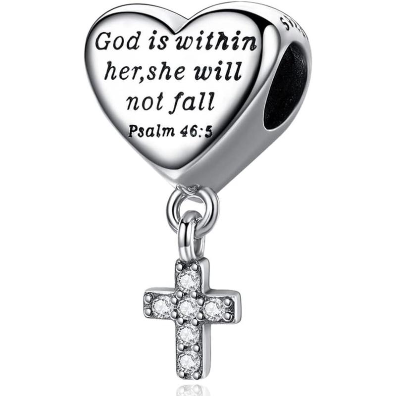 Cross Charm Fit Pandora Charms Bracelet Love Heart Christian Bible Verse Charms Prayer Faith Religious Jewelry Gifts for Women