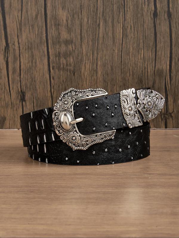 Women's Fashion Crocodile Embossed PU Buckle Belt, Western Style Design Belt, Casual Waistband for Jeans, Fashion Accessories for Daily Use