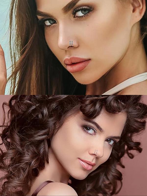 Stainless Steel Double Helix Nose Ring (5pcs set), Geometric Design Nose Ring, Fashionable and Versatile Body Jewelry for Women and Men, Elegant All-match Fashion Accessories for Daily Wear