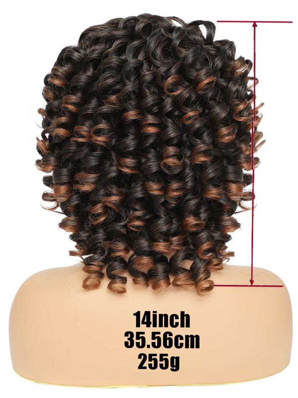 14 Inch Short Curly Wigs for Black Women, Gorgeous Fluffy Wigs with Bangs, Synthetic Full Machine Wigs for Party, Daily Use