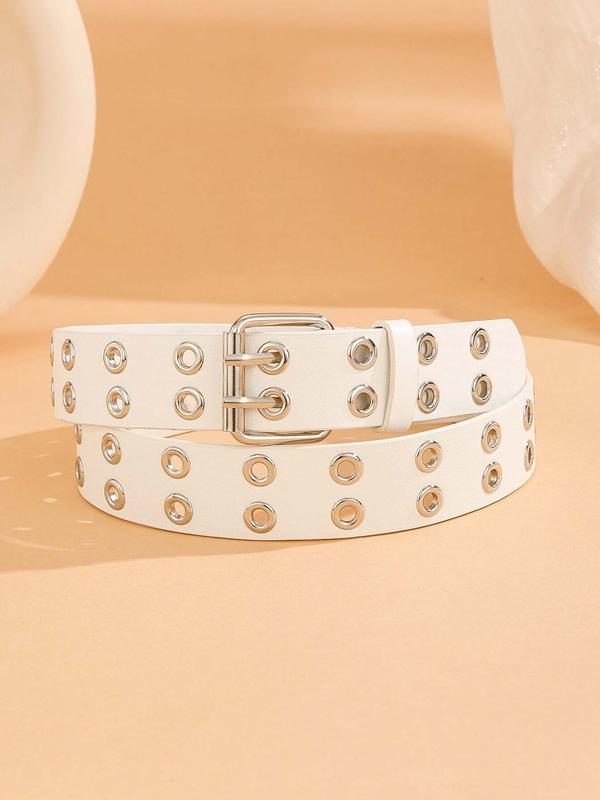 Punk Style Grommet Eyelet Design PU Buckle Belt, Fashion Belt for Party, Daily Decor, Trendy All-match & Exquisite Belt for Birthday Gift