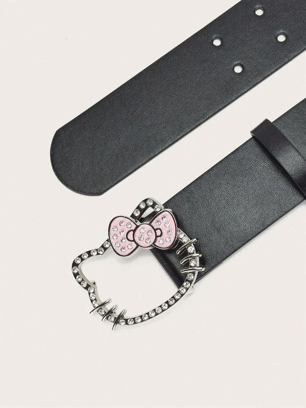 Women's Rhinestone Cat Decor PU Buckle Belt, Fashion Belt for Party, Daily Clothing Decor, Trendy All-match & Exquisite Belt for Birthday Gift