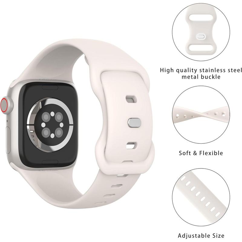 Sport Bands Compatible with Apple Watch Band 40mm 41mm 38mm 42mm 44mm 45mm 49mm Women Men,Soft Silicone Strap for iWatch Series Ultra 9 8 7 6 5 4 3 2 1 SE Starlight