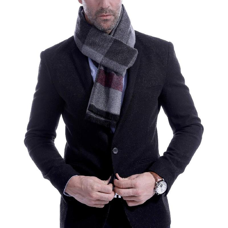 Men's Scarf, Fashion Cashmere Feel Scarves for Men Winter Autumn with Tassels Fringes Long