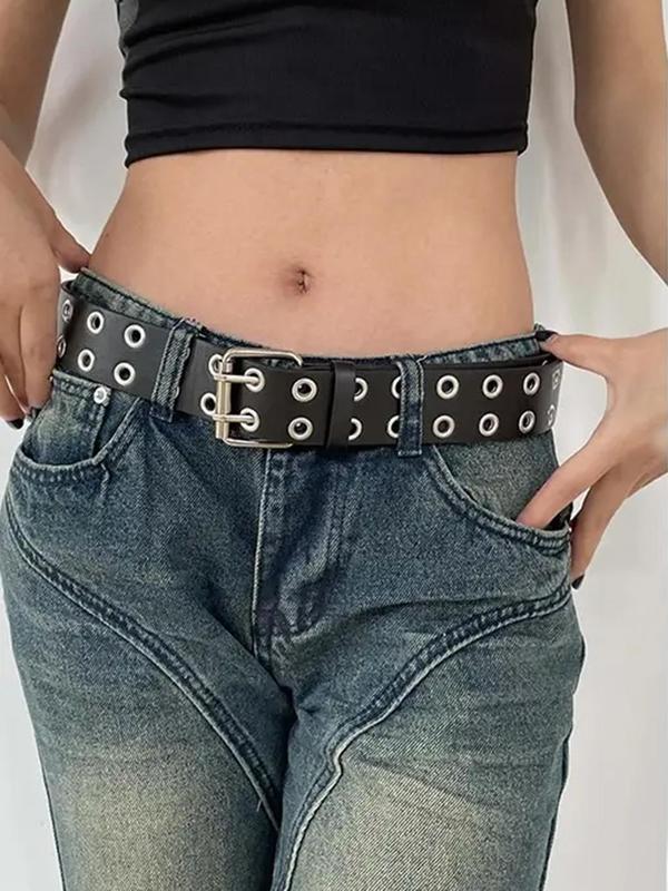 Punk Style Grommet Eyelet Design PU Buckle Belt, Fashion Belt for Party, Daily Decor, Trendy All-match & Exquisite Belt for Birthday Gift