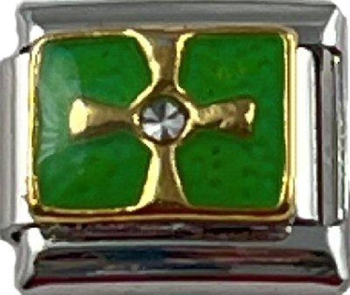 Italian Charm Link Cross on Green Charm 9mm