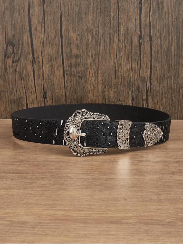 Women's Fashion Crocodile Embossed PU Buckle Belt, Western Style Design Belt, Casual Waistband for Jeans, Fashion Accessories for Daily Use