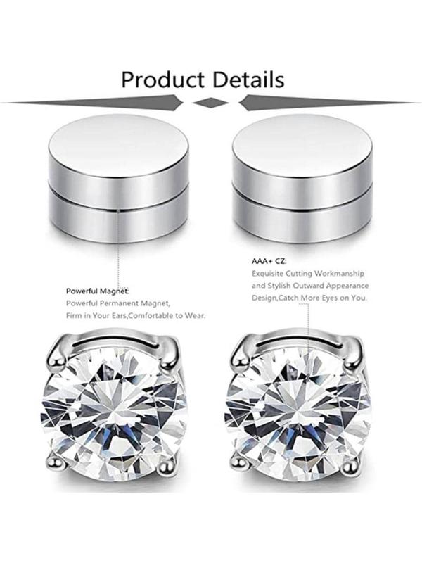 Round Rhinestone Decor Magnetic Stud Earrings Set, Stainless Steel Earrings for Men, Fake Earrings, Non-piercing Earrings for Men & Women