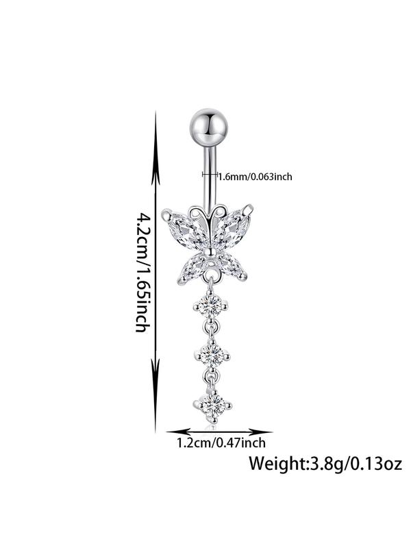 Rhinestone Decorated Butterfly Design Belly Button Ring, Fashion Jewelry for Party, Daily Clothing Decor, Trendy All-match & Exquisite Jewelry for Birthday Gift