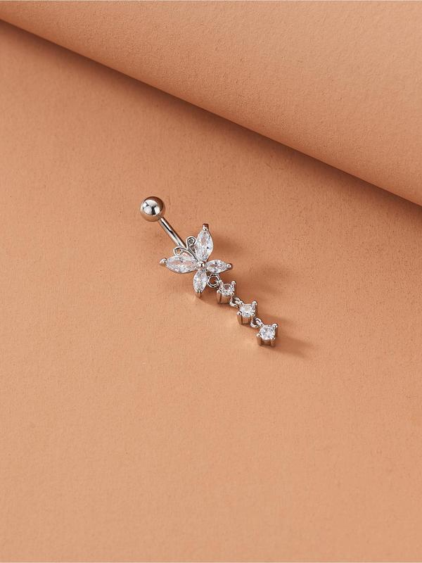 Rhinestone Decorated Butterfly Design Belly Button Ring, Fashion Jewelry for Party, Daily Clothing Decor, Trendy All-match & Exquisite Jewelry for Birthday Gift