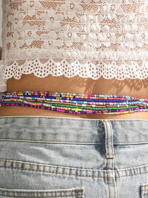 Random Color Beaded Colorful Waist Chain, 2024 Trendy New Stylish Boho Style Decorative Body Jewelry for Women & Girls, Classic Fashion Accessories for Daily Wear