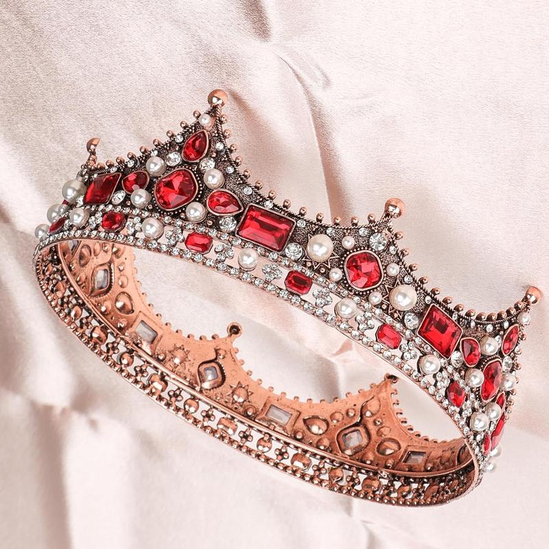 King Crowns for Men Vintage Crown Prom King Crown Tiara Crown Rhinestone Red Crown for Birthday Prom Halloween Cosplay Party 2024 Fashion Accessory