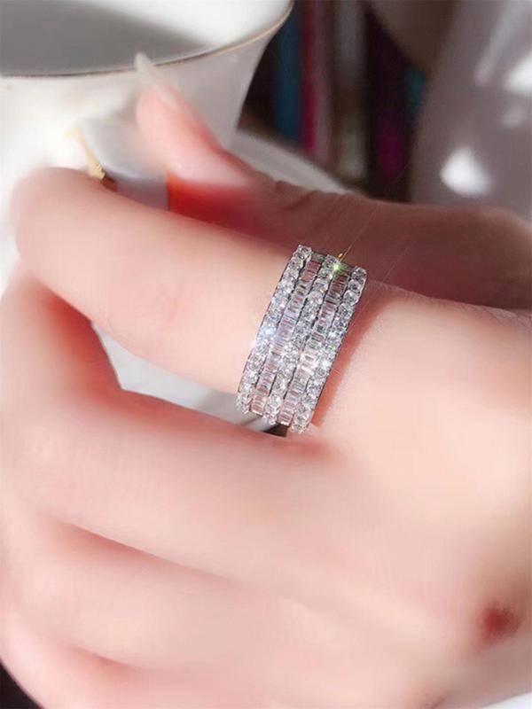 Women's Elegant Rhinestone Decorated Ring, Exquisite Trendy Ring, Fashionable Jewelry for Women As Engagement & Wedding Party Decor