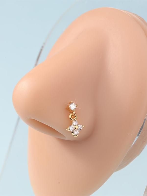 Rhinestone Decor Nose Ring, L-shaped Nose Piercing Jewelry for Women & Girls for Party, Daily Decor, Trendy All-match Exquisite Body Jewelry As Birthday Gift