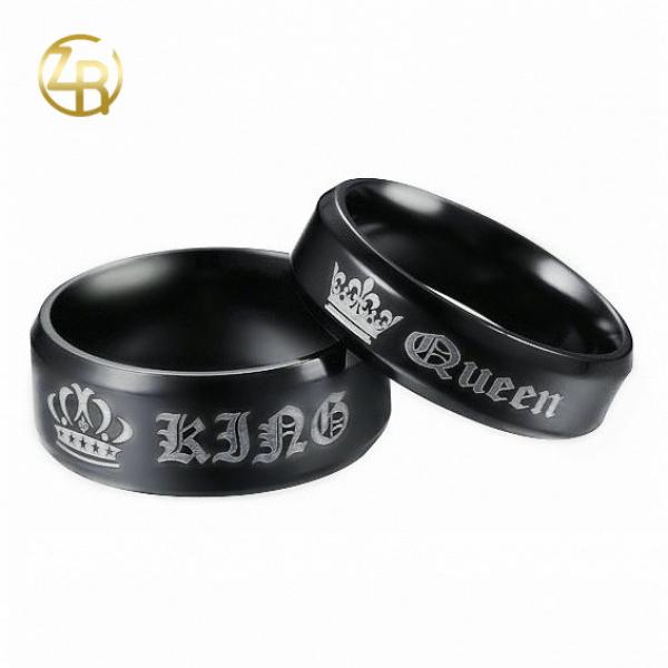 KING & QUEEN Couple Rings | Titanium Steel Unisex Bands in Black, Silver, and Golden | Promise Rings | Perfect Gift for Boyfriend & Girlfriend     SF-169