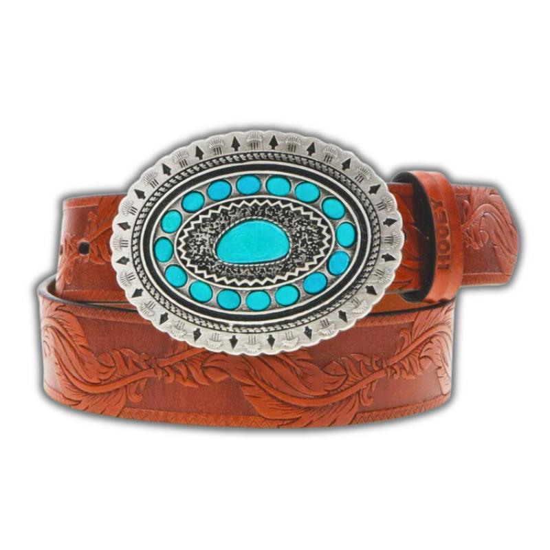 Sue Brown Turquoise Hooey Belt for Women - Western Fashion Accessory