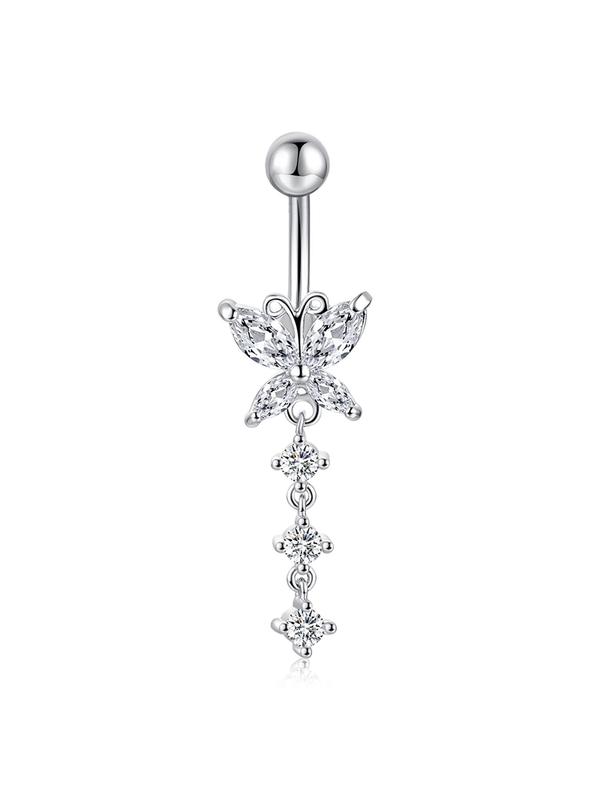 Rhinestone Decorated Butterfly Design Belly Button Ring, Fashion Jewelry for Party, Daily Clothing Decor, Trendy All-match & Exquisite Jewelry for Birthday Gift