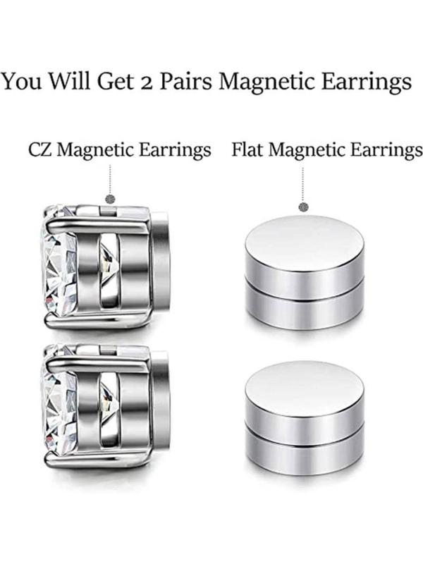 Round Rhinestone Decor Magnetic Stud Earrings Set, Stainless Steel Earrings for Men, Fake Earrings, Non-piercing Earrings for Men & Women