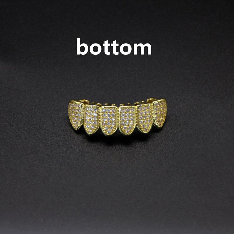 Free one！Upgrade your smile with style: Punk-style tooth grill with cubic zirconia - a dazzling top and bottom setting「Above and below Upper teeth + lower teeth 」