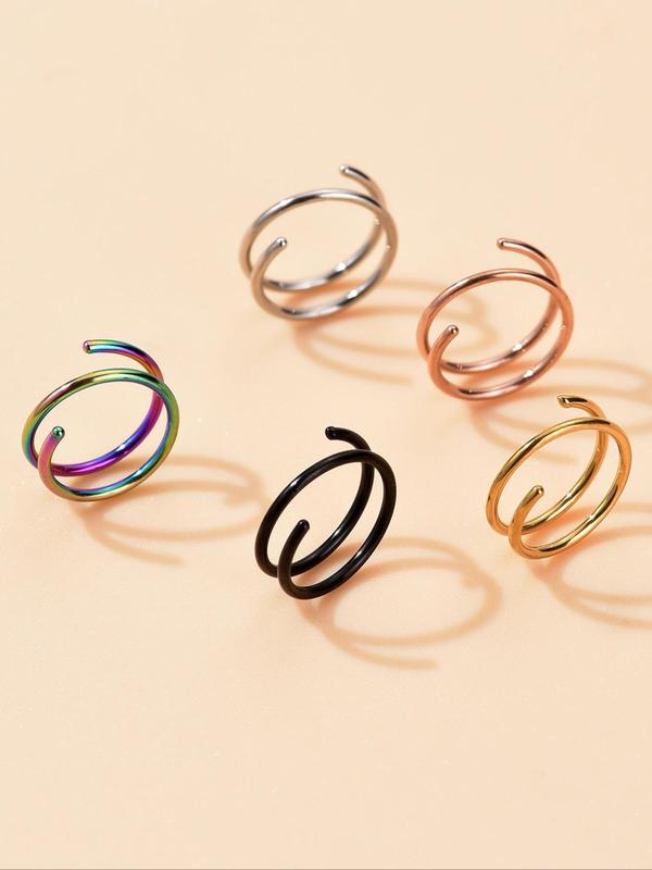 Stainless Steel Double Helix Nose Ring (5pcs set), Geometric Design Nose Ring, Fashionable and Versatile Body Jewelry for Women and Men, Elegant All-match Fashion Accessories for Daily Wear