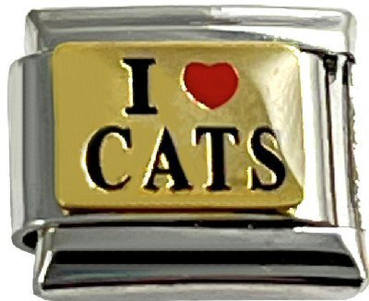 Italian Charm Link I Love Heart Cats 9mm