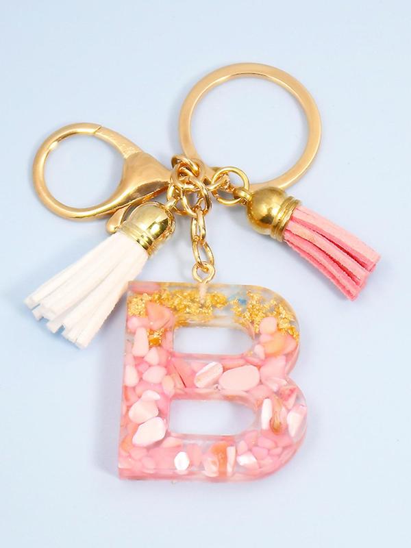 Fashion Letter Charm Tassel Decor Keychain, All-match Resin Keychain for Men & Women for Bag & Car