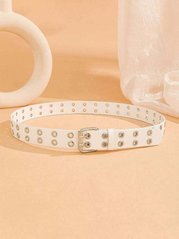 Punk Style Grommet Eyelet Design PU Buckle Belt, Fashion Belt for Party, Daily Decor, Trendy All-match & Exquisite Belt for Birthday Gift