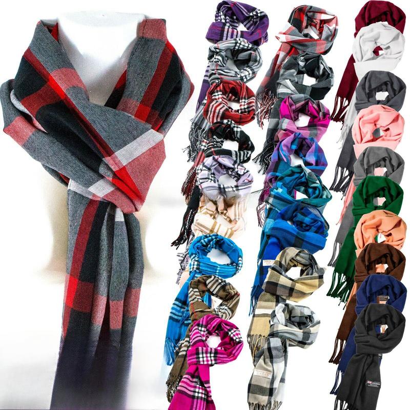 Men Women Winter Warm 100% CASHMERE Scarf Solid Plaid Wool SCOTLAND Pashmina