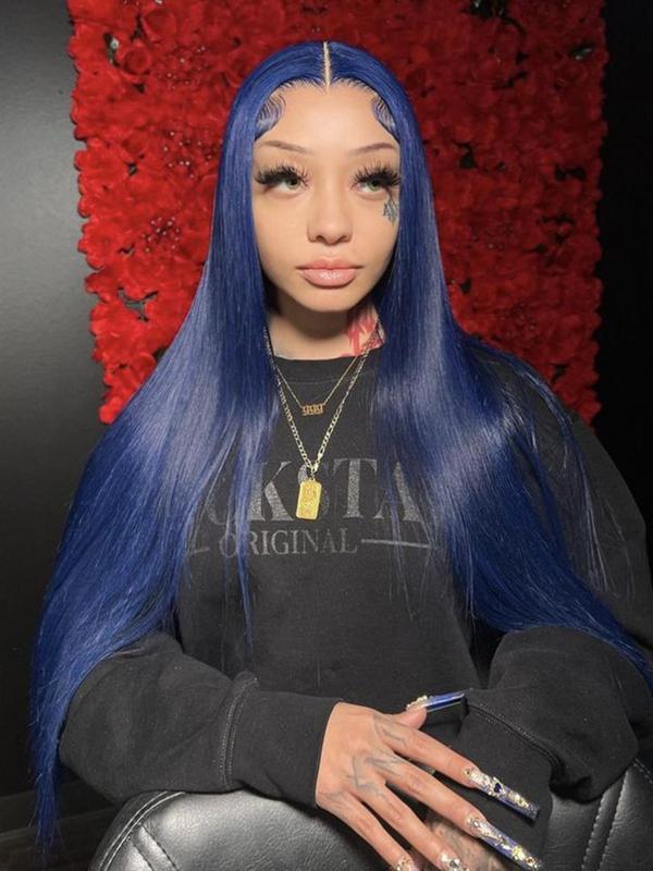 Long Straight Blue Synthetic Lace Front Wigs with Net Cap, Glueless Wigs, Gorgeous Fluffy Wigs Without Bangs, Synthetic Wigs for Party, Daily Use