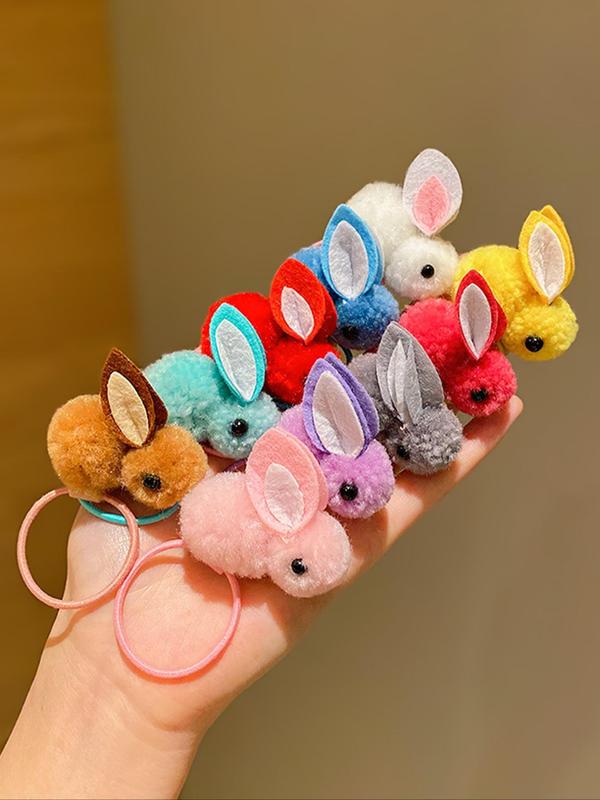 Cute Rabbit Design Hair Tie Hair Clip Set, Colorful Hair Accessories for Women & Girls, Minimalist Headwear Suitable for Thick Hair