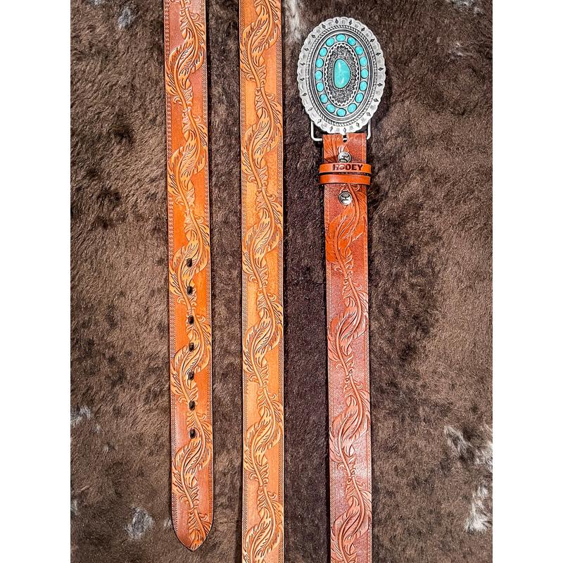 Sue Brown Turquoise Hooey Belt for Women - Western Fashion Accessory