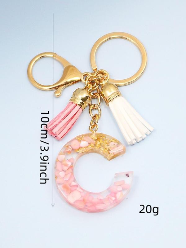 Fashion Letter Charm Tassel Decor Keychain, All-match Resin Keychain for Men & Women for Bag & Car