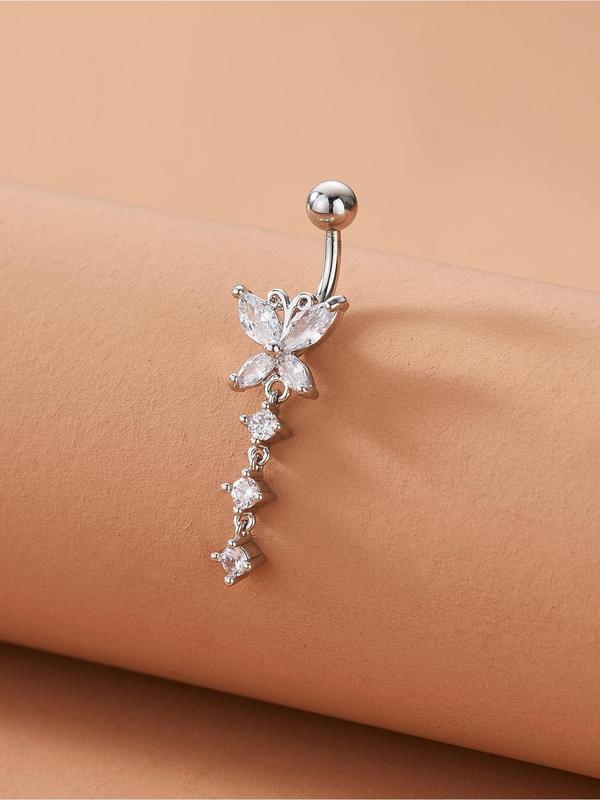 Rhinestone Decorated Butterfly Design Belly Button Ring, Fashion Jewelry for Party, Daily Clothing Decor, Trendy All-match & Exquisite Jewelry for Birthday Gift