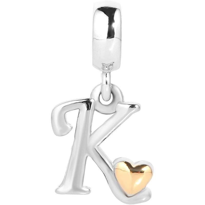 QueenCharms Initial A-Z Letter Charm Golden Heart Alphabet Dangle Beads for Bracelets & Necklaces