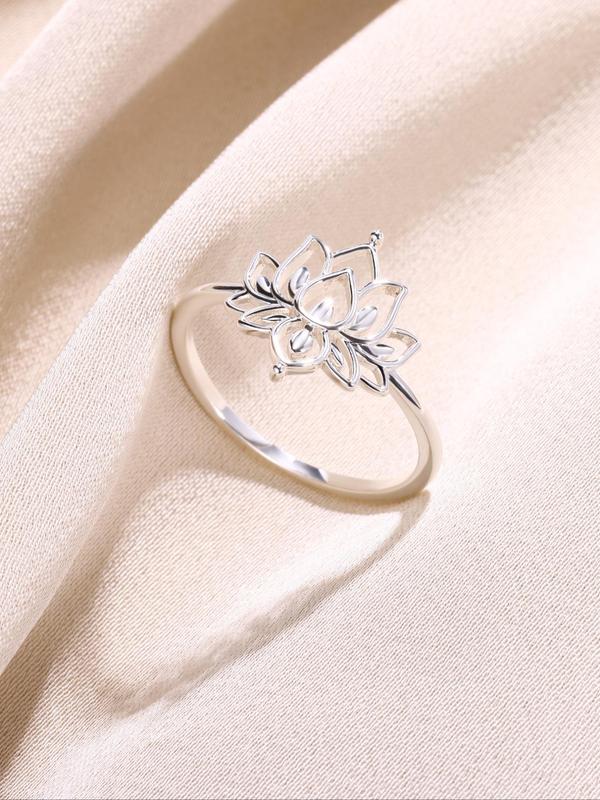 Elegant Lotus Flower Design Ring, 2024 New Trendy Stainless Steel Jewelry for Women, Fashion Accessories for Daily Wear