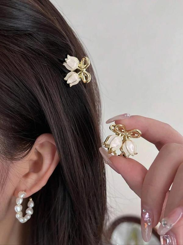 Cute Flower Design Mini Hair Claws, 2 Counts Fashionable Alloy Claw Clips for Women & Girls, Casual Versatile Hair Accessories for Daily Wear