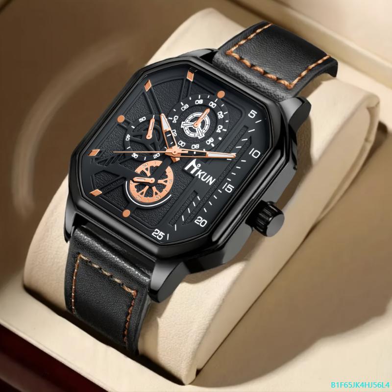 5pcs set, Men's Fashion Watch & Belt & Keychain & Glasses & Wallet Gift Box Set