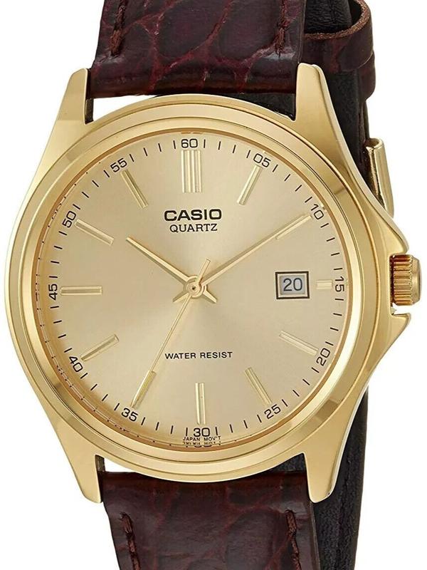 Casio MTP1183Q-9A Men's Gold Tone Brown Leather Band Gold Dial Watch