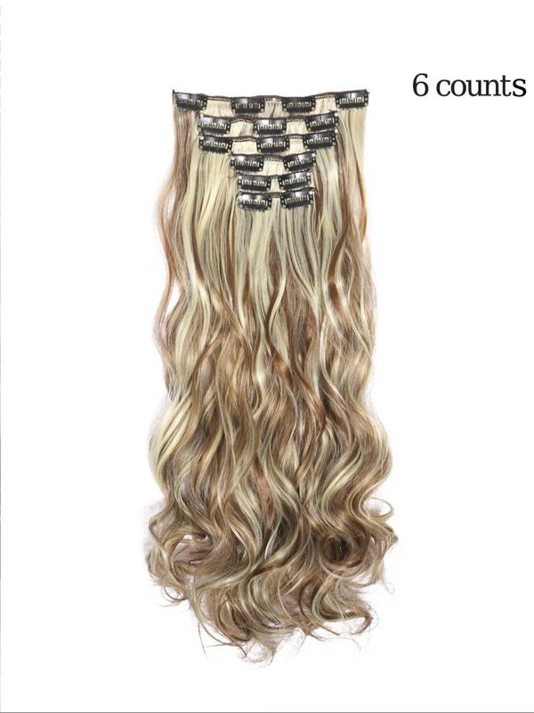 Long Wavy Clip-in Hair Extensions, Natural Fluffy Synthetic Hair Extensions for Women, Synthetic Hair Piece for Daily Use