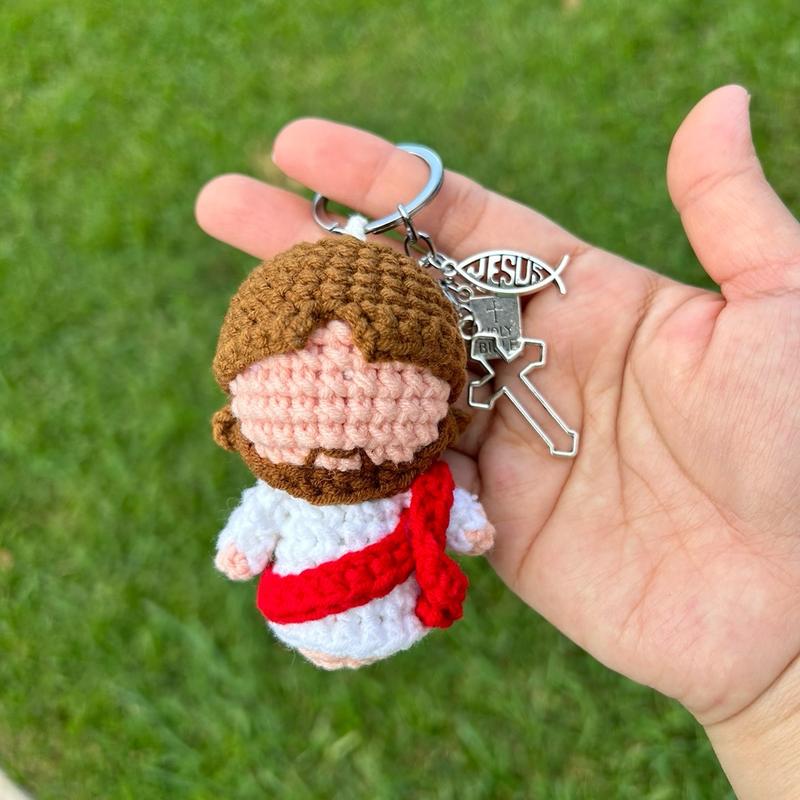 Handmade Crochet Jesus keychain   hanging