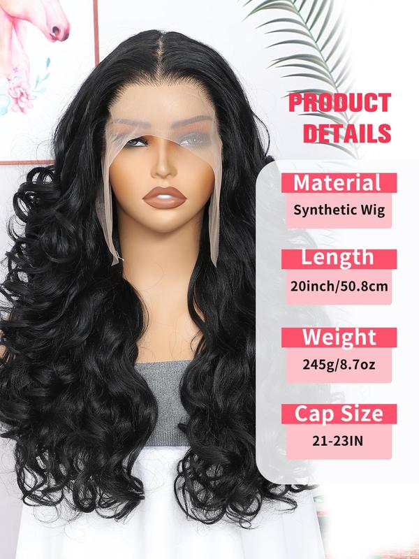 Long Body Wavy Wigs for Women, Gorgeous Fluffy Wigs without Bangs, Synthetic Lace Front Wigs for Party, Daily Use