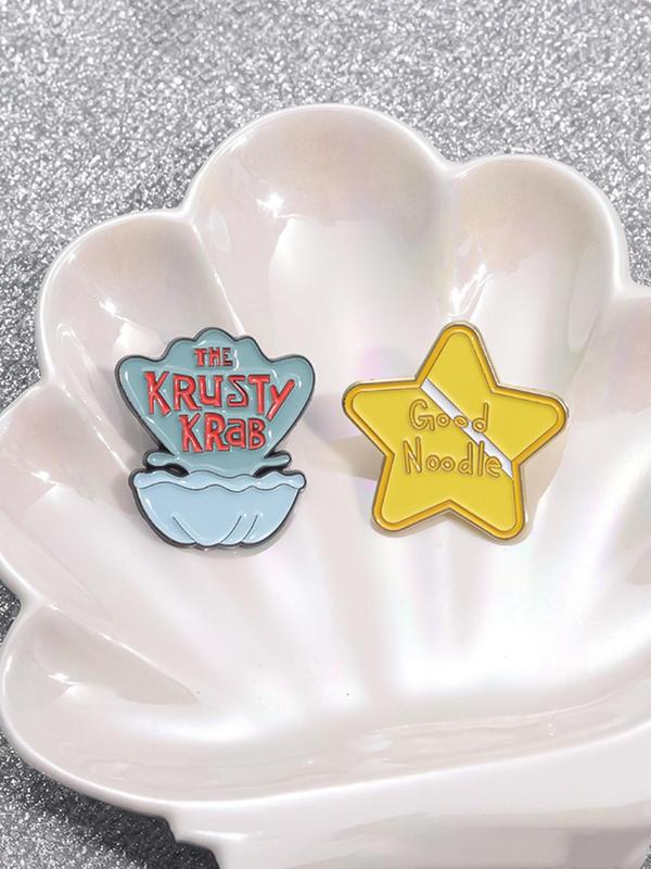 Cute Cartoon Star & Shell & Bucket Design Brooch, Fashion Alloy Badge for Women & Men, Enamel Pin Suitable for Backpacks, Jeans, Scarves, Hats Decoration