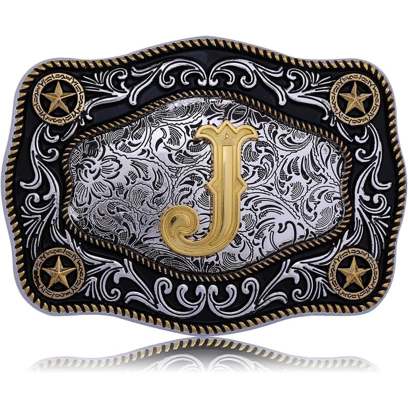 Western Belt Buckle Initial Letters ABCDJMR to Z Large Gold Cowboy Belt Buckle Cowboy Belt Buckles for Men Women