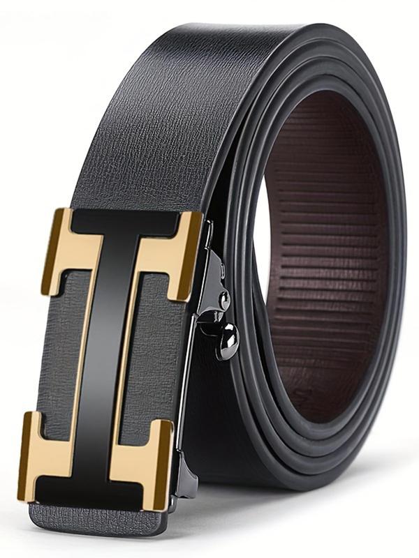 Men's Business Fashion H Buckle Belt, Casual Waistband for Jeans Trousers, Daily Clothing Decoration, Trendy All-match & Exquisite Belt for Birthday Gift