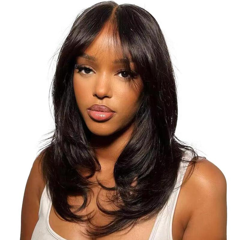 Jessie's Wig [Gola] Glueless Wig for Beginners 7x5 Pre Cut Lace Curtain Bangs Wavy Layer Cut 9x6 Partingmax Lace Wig