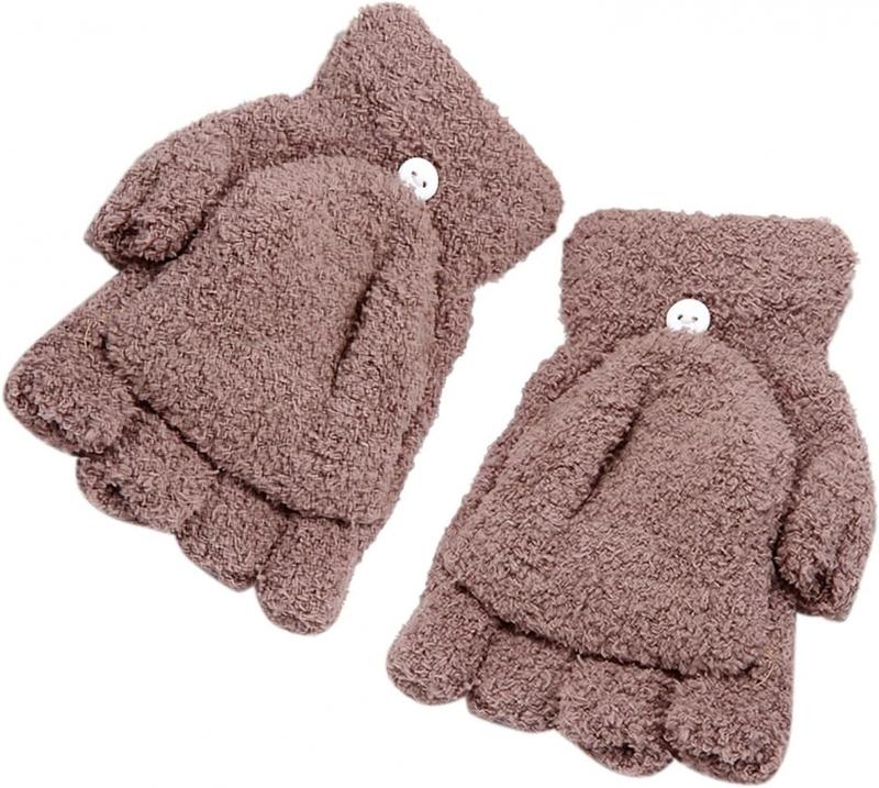 Gloves Women Winter Flip Warm Convertible Mittens Thermal Gloves Fuzzy Half Fingerless Mittens