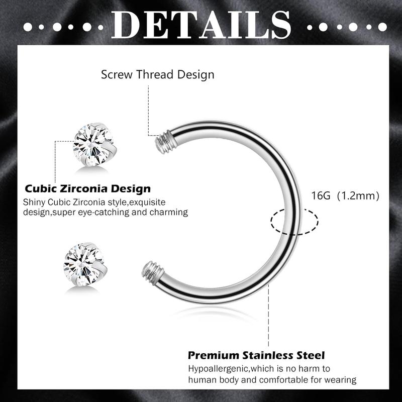 20-30 Pcs Septum Rings 16G Septum Jewelry Surgical Steel Septum Piercings Horseshoe Helix Daith Smiley Tragus Lip Rings Nose Hoop Hinged Seamless Septum Piercing Jewelryfor Women Men