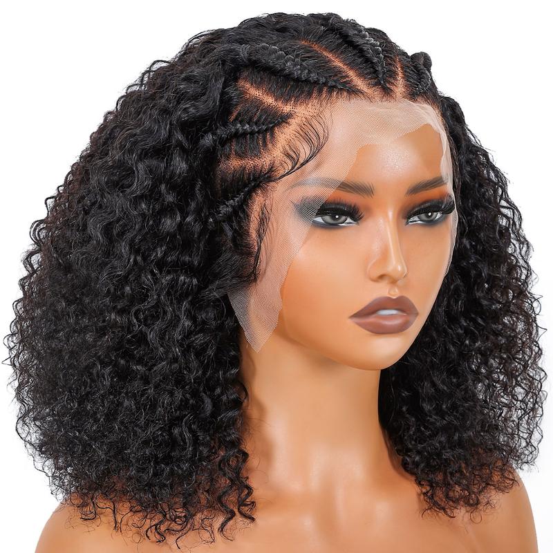 SuperNova Human Hair Curly Short Bob Braided Lace Frontal Wigs 16