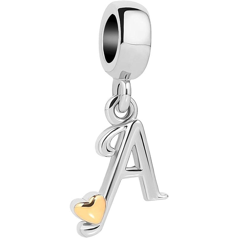 QueenCharms Initial A-Z Letter Charm Golden Heart Alphabet Dangle Beads for Bracelets & Necklaces